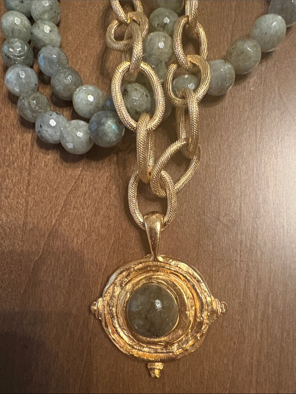 NIBWT Susan Shaw Gray Labradorite and Gold Statement Triple Layer Necklace - Picture 15 of 17